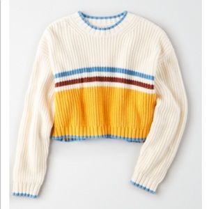 American Eagle Mixed Stripe Boxy Cropped Sweater